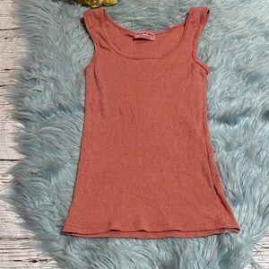 Michael Stars Coral Silver Metallic Stretch Rubbed Tank Top sz OS
